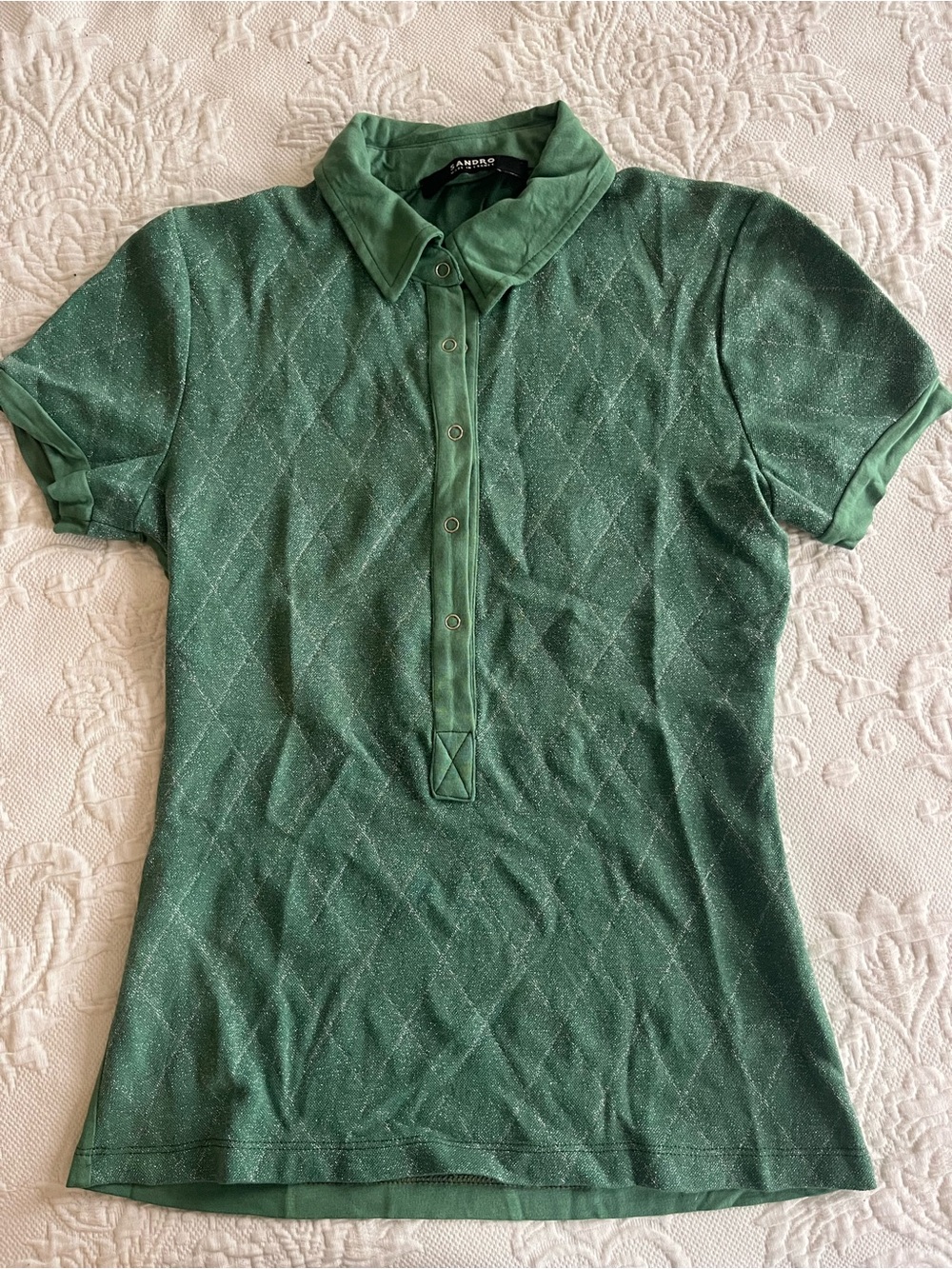 Vintage Sandro Sparkly Green Short-Sleeve Polo Top